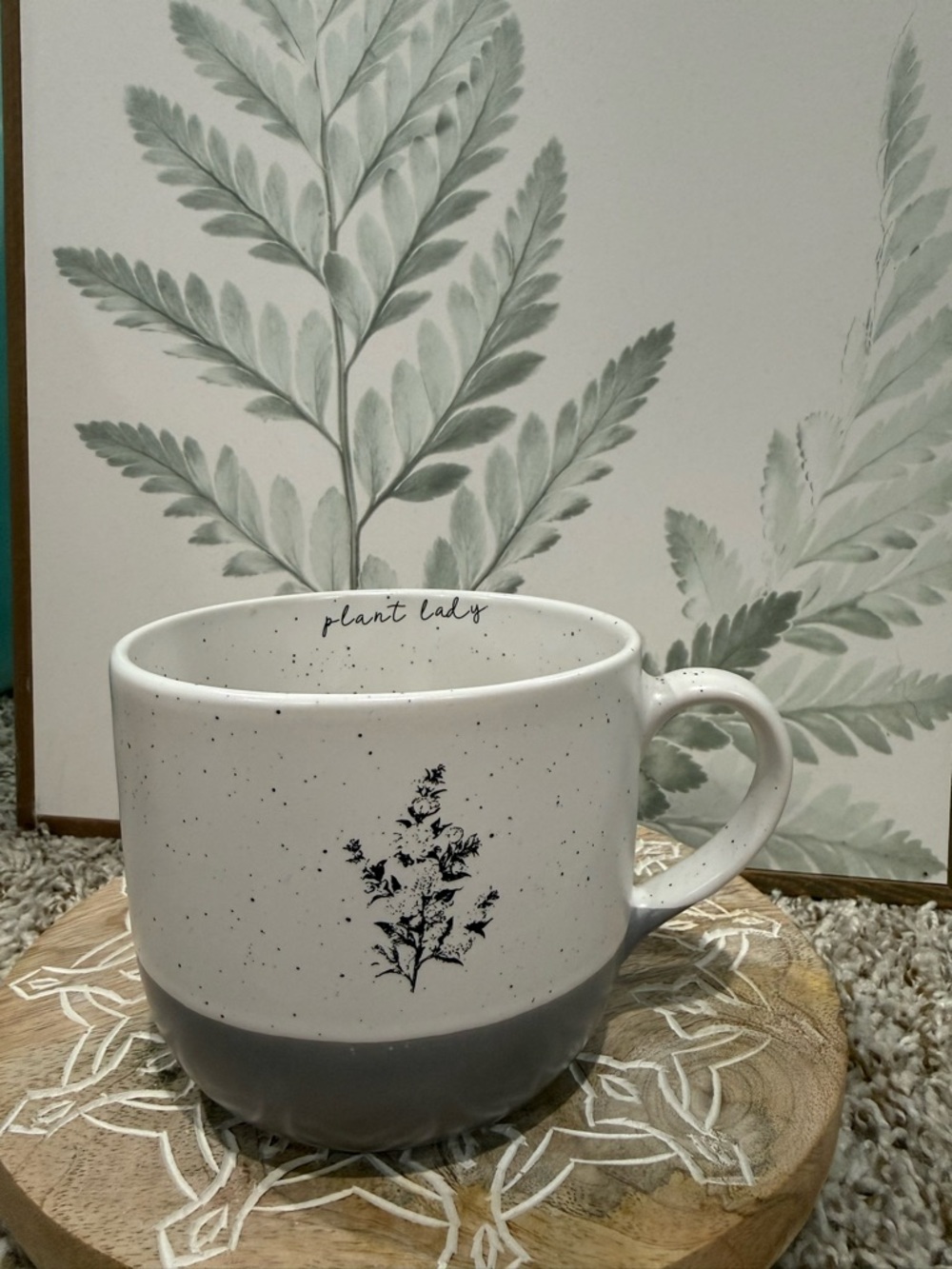 Plant Lady Speckled Ceramic Mug - White & Gray
